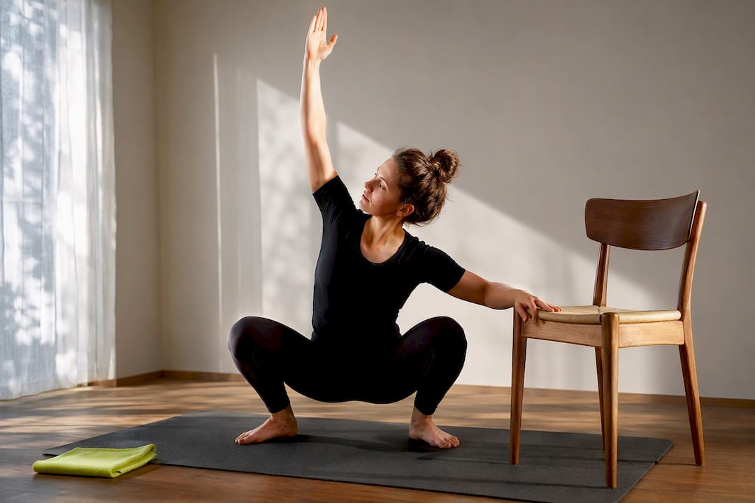 Beginner practicing deep squat reach