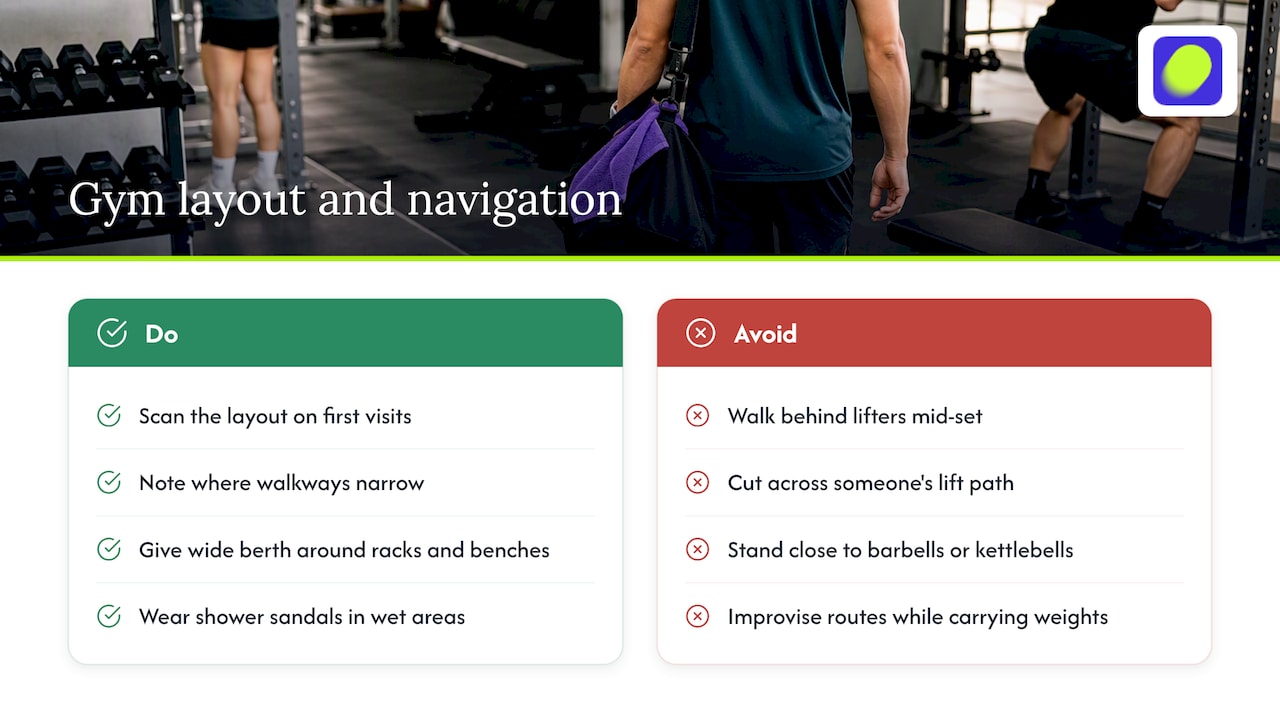 Gym layout showing safer walking paths
