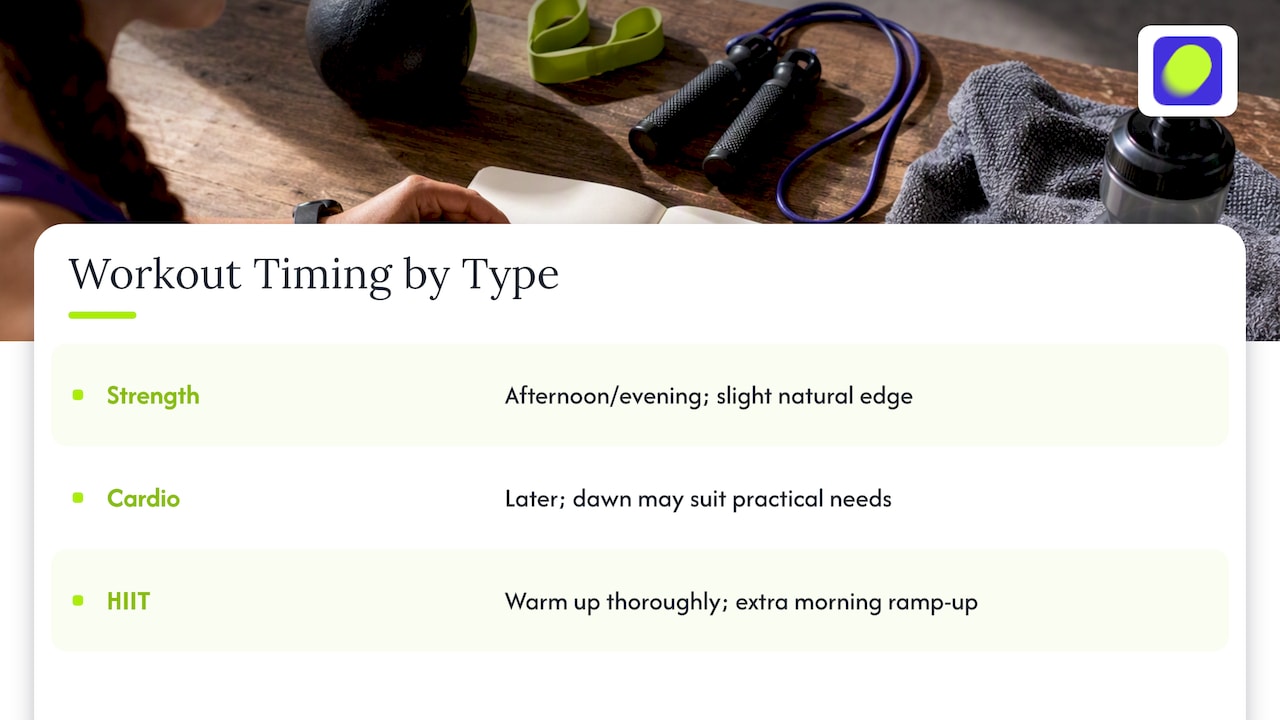 Strength, cardio, and HIIT timing guidance