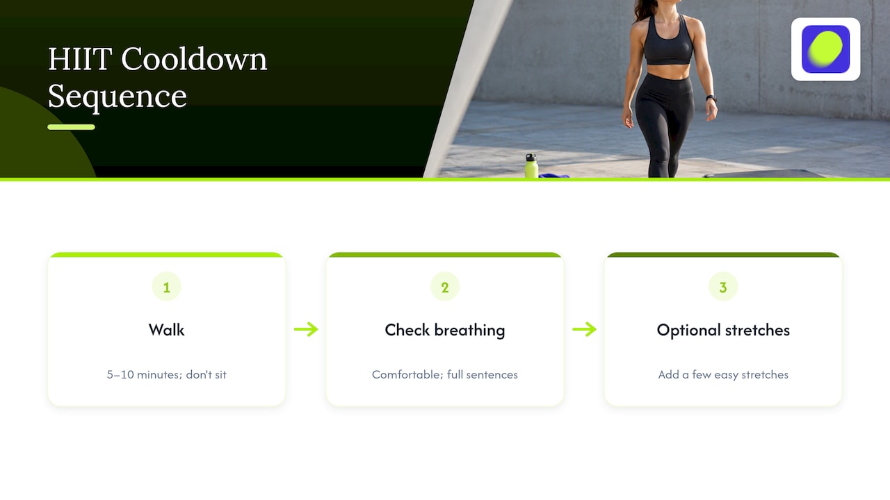 HIIT cooldown steps and walking duration