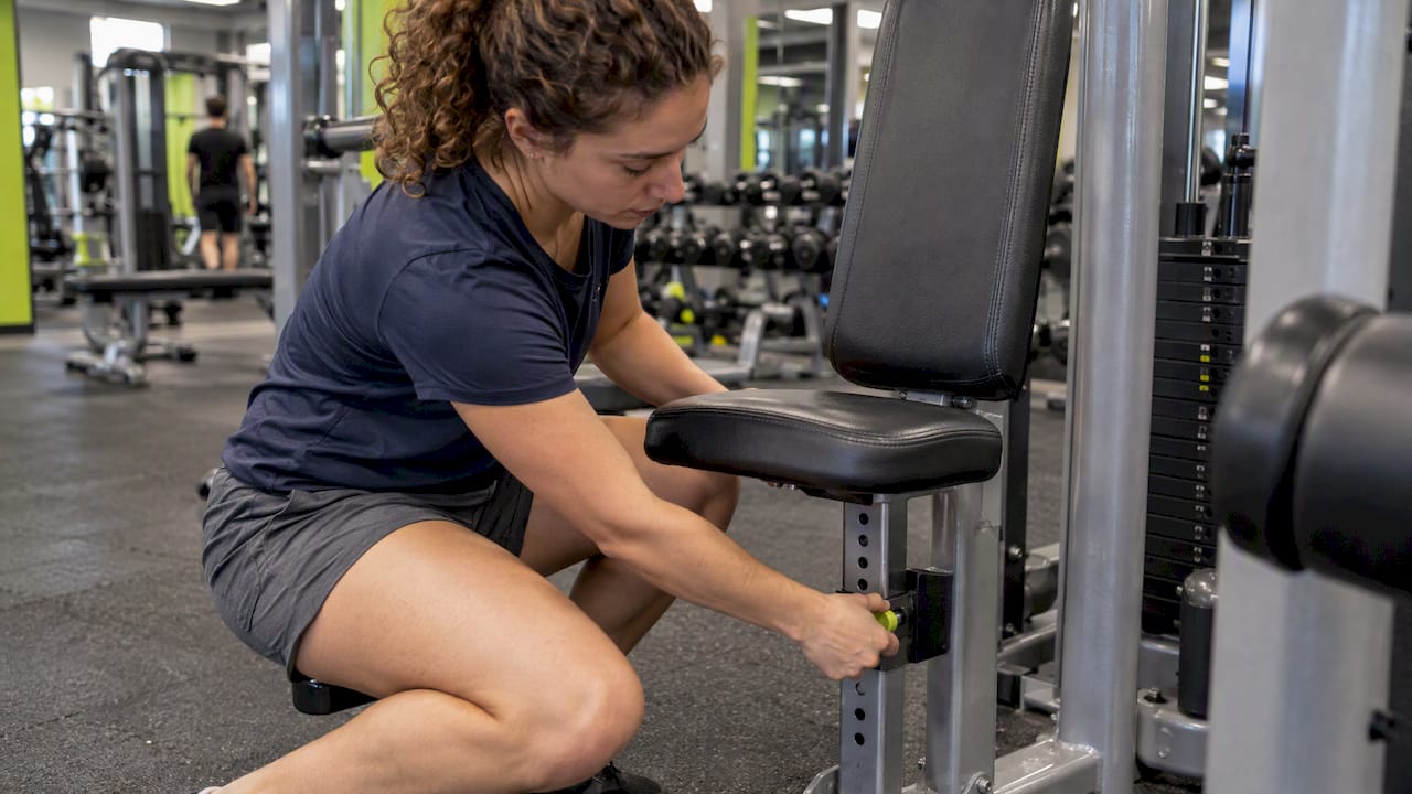 Gym member adjusting a machine seat before use