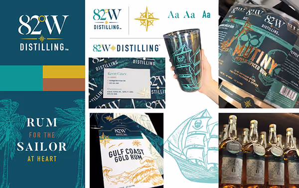 82 West branding and label collage Industries page
