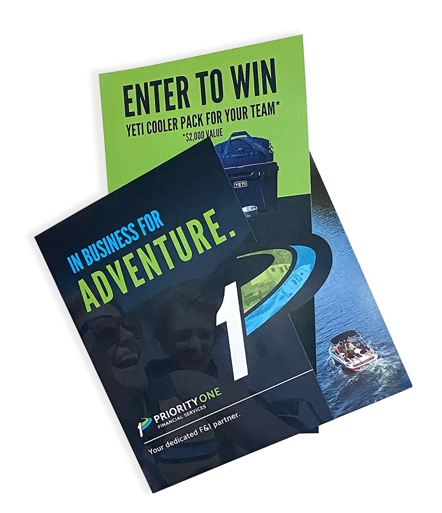 Priority One Brochure with the 5 Minutes to Financing insert sticking out