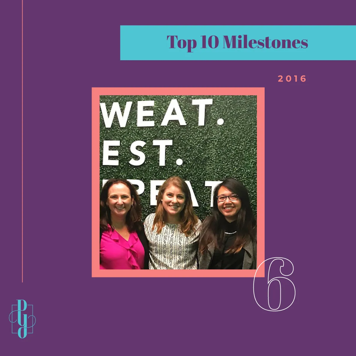A Pyper branded graphic that says "Top 10 Milestones" with a photo of Kelly, Lindsay, and Cat