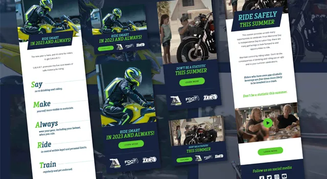 Collage of digital ads and e-news blast for CUTR Motorcycle Campaigns