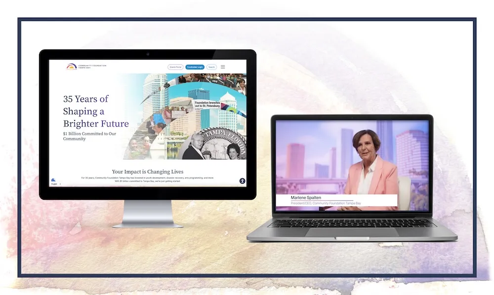 A graphic composed of multiple screens shows all the deliverables we provided to Community Foundation Tampa Bay for their $1 Billion campaign.