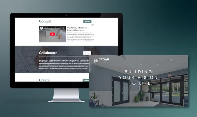 Cedar Construction Website, Social Graphic, and Brochure Visual