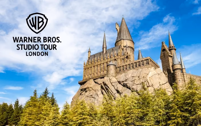 photo of hogwarts set with warner bros studio tour logo