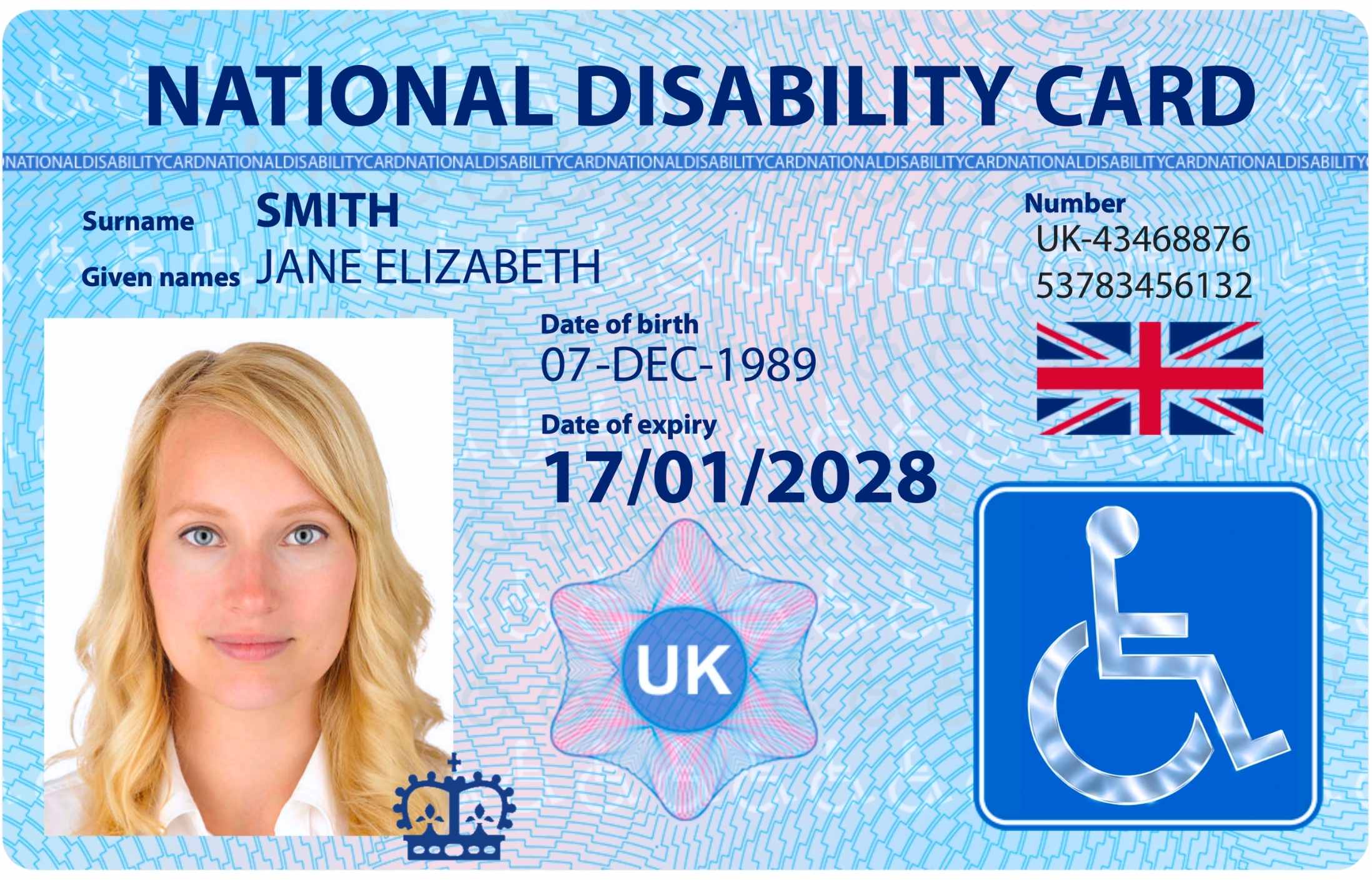 front of the national disability card