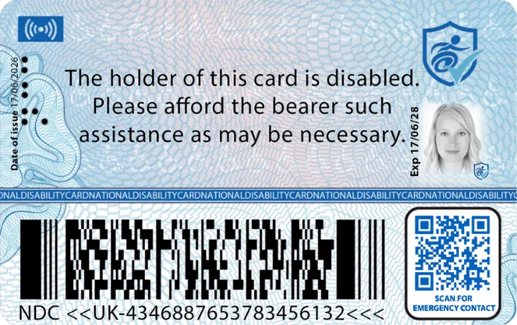 Back of the National Disability Card new June 2026