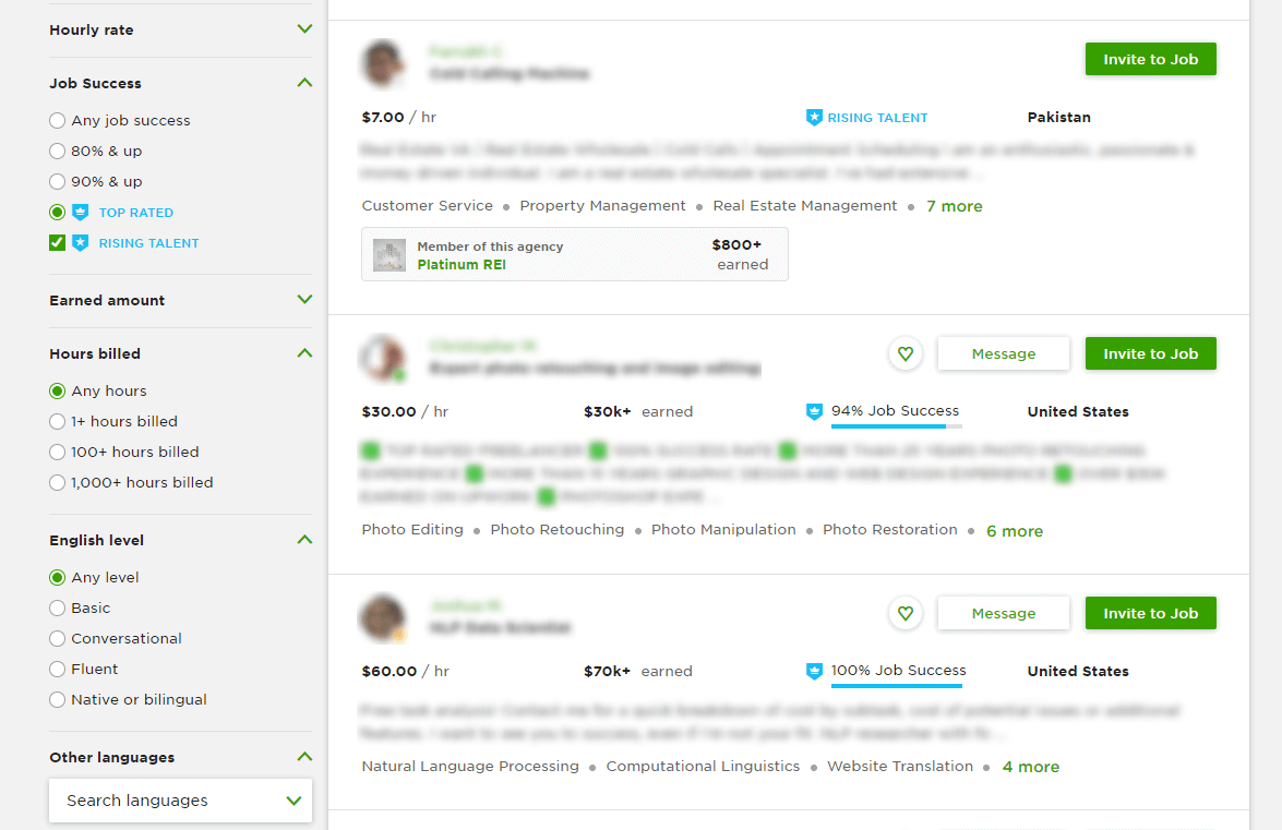 Upwork's Talents List