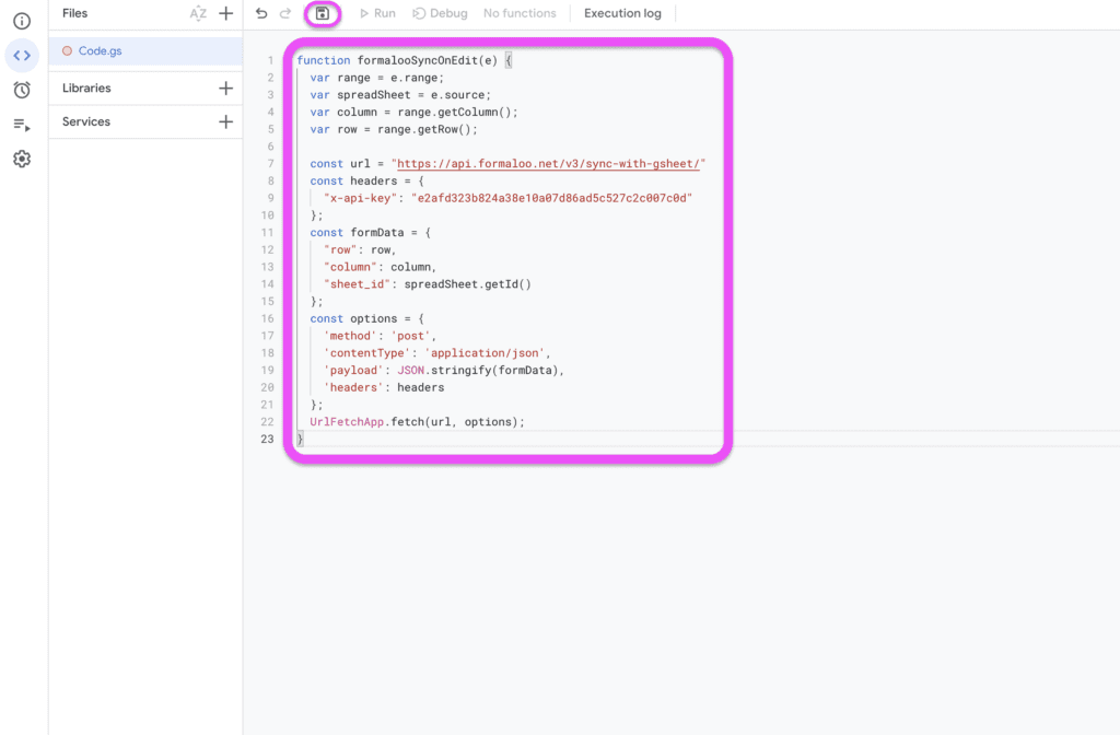 Add a trigger on Google sheet - paste script