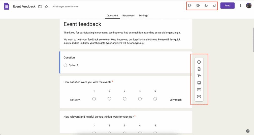 Google Survey menus