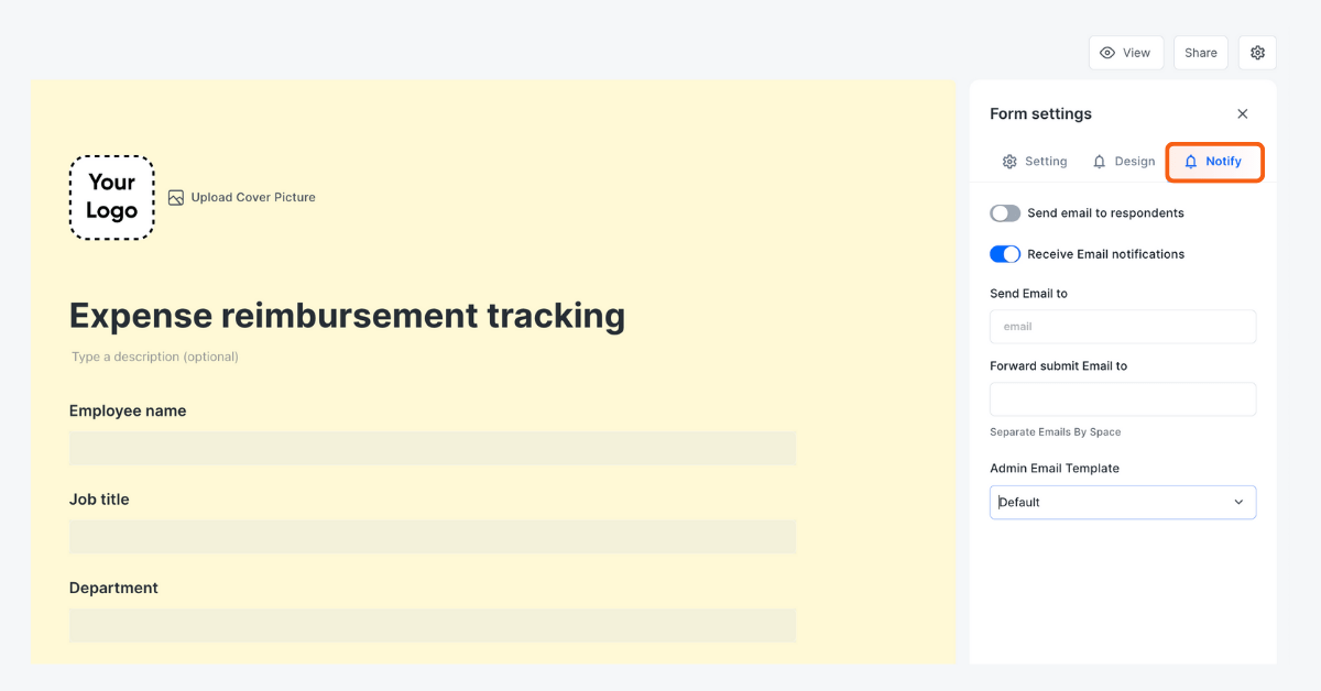 Set your email template in the settings of your form 