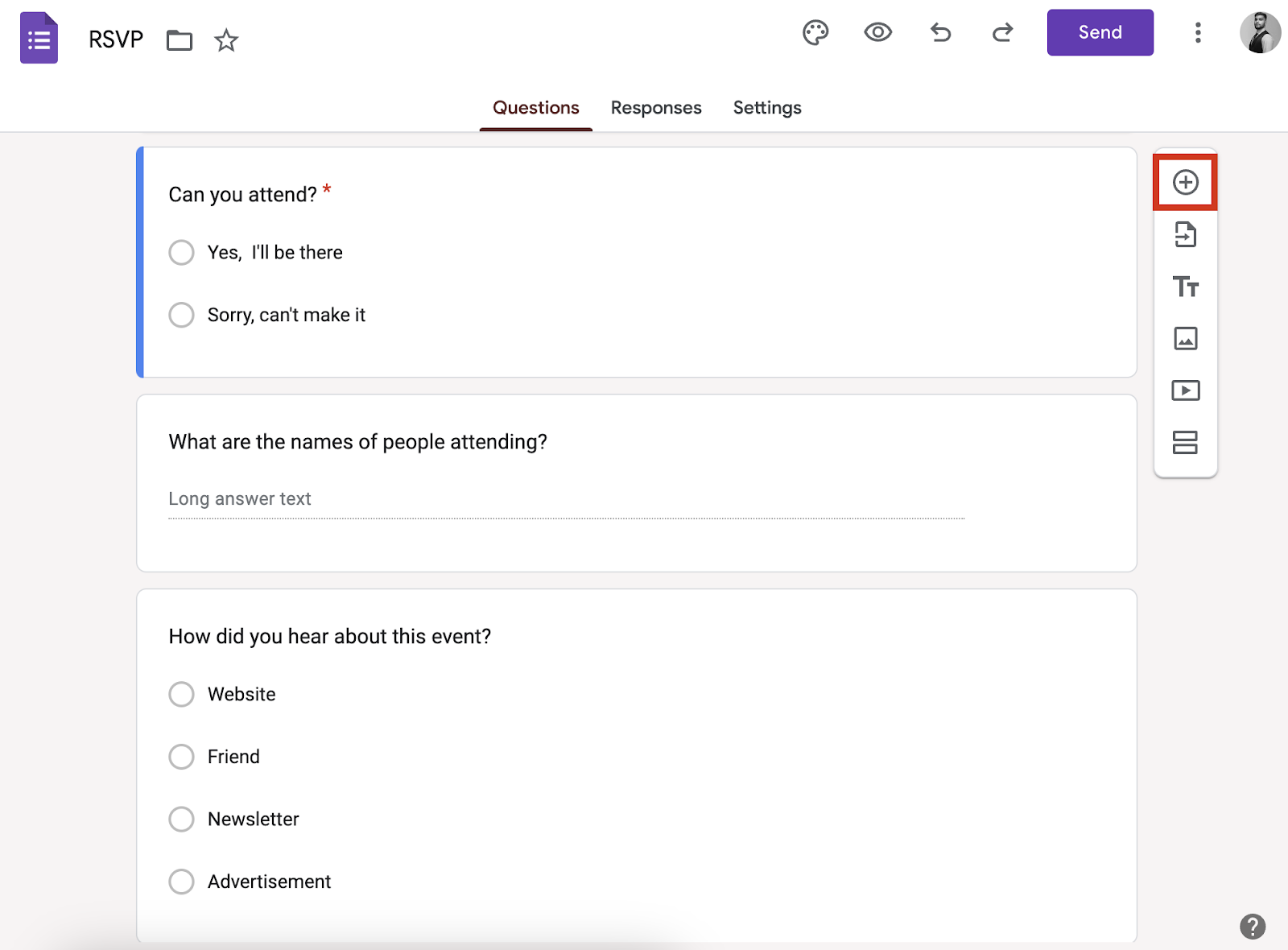 Add questions to your form