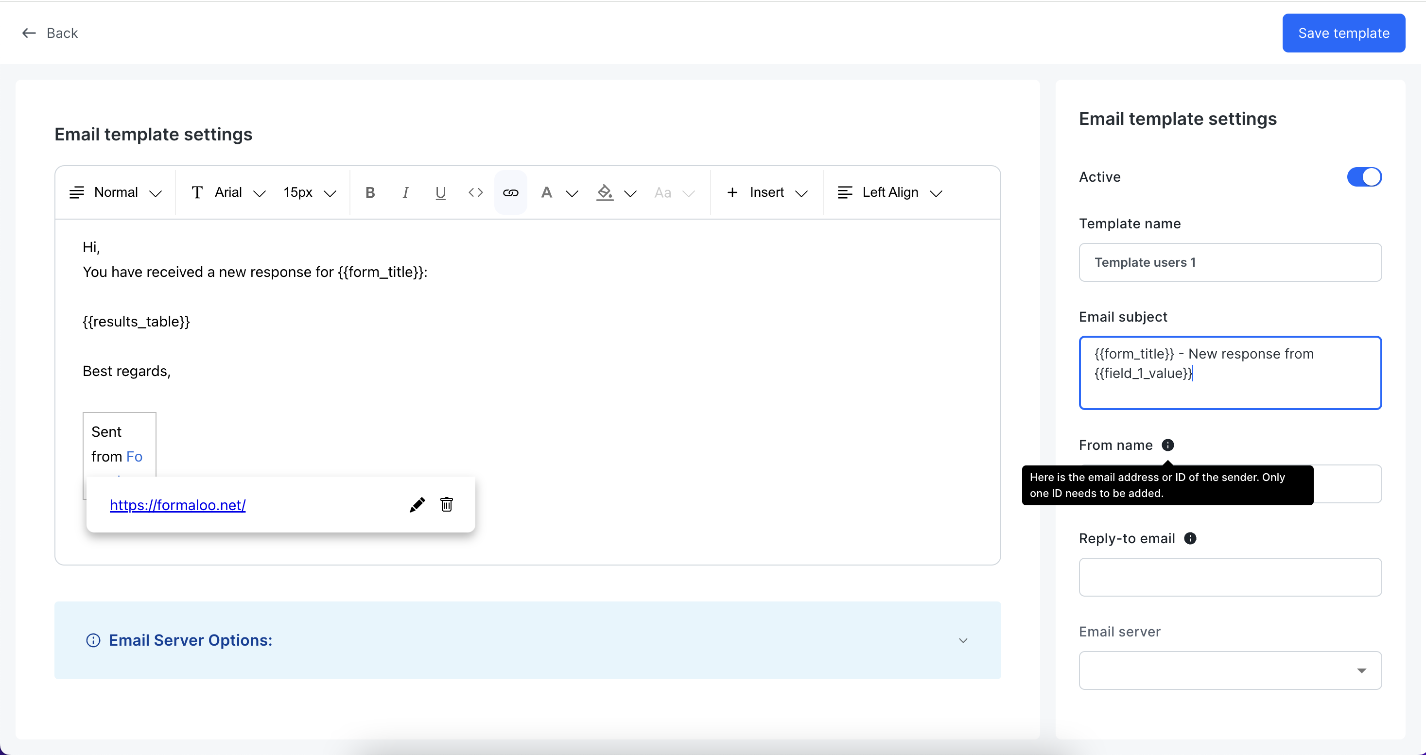 Email teplate settings 