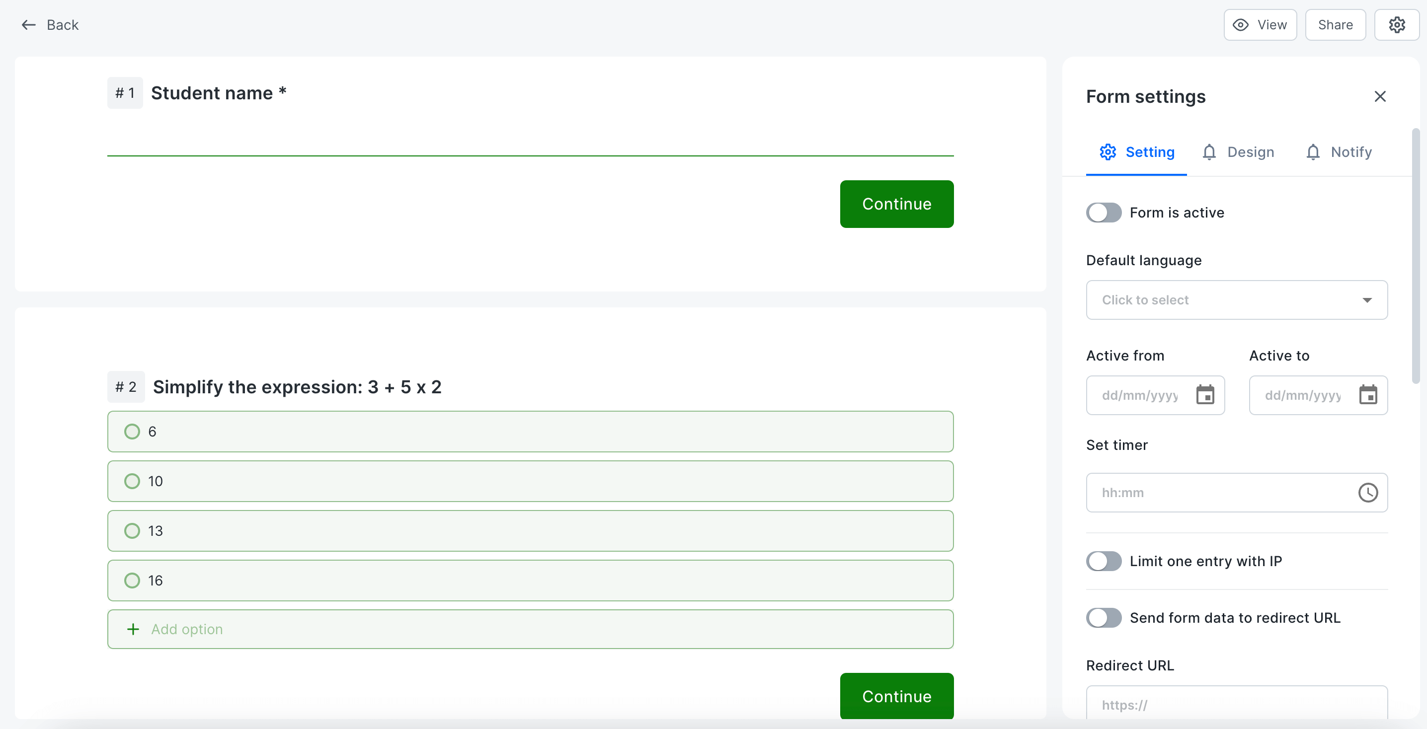 self grading quiz