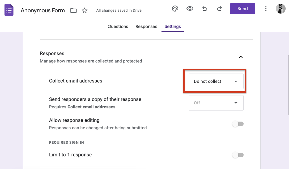 Uncheck “Collect email address” option