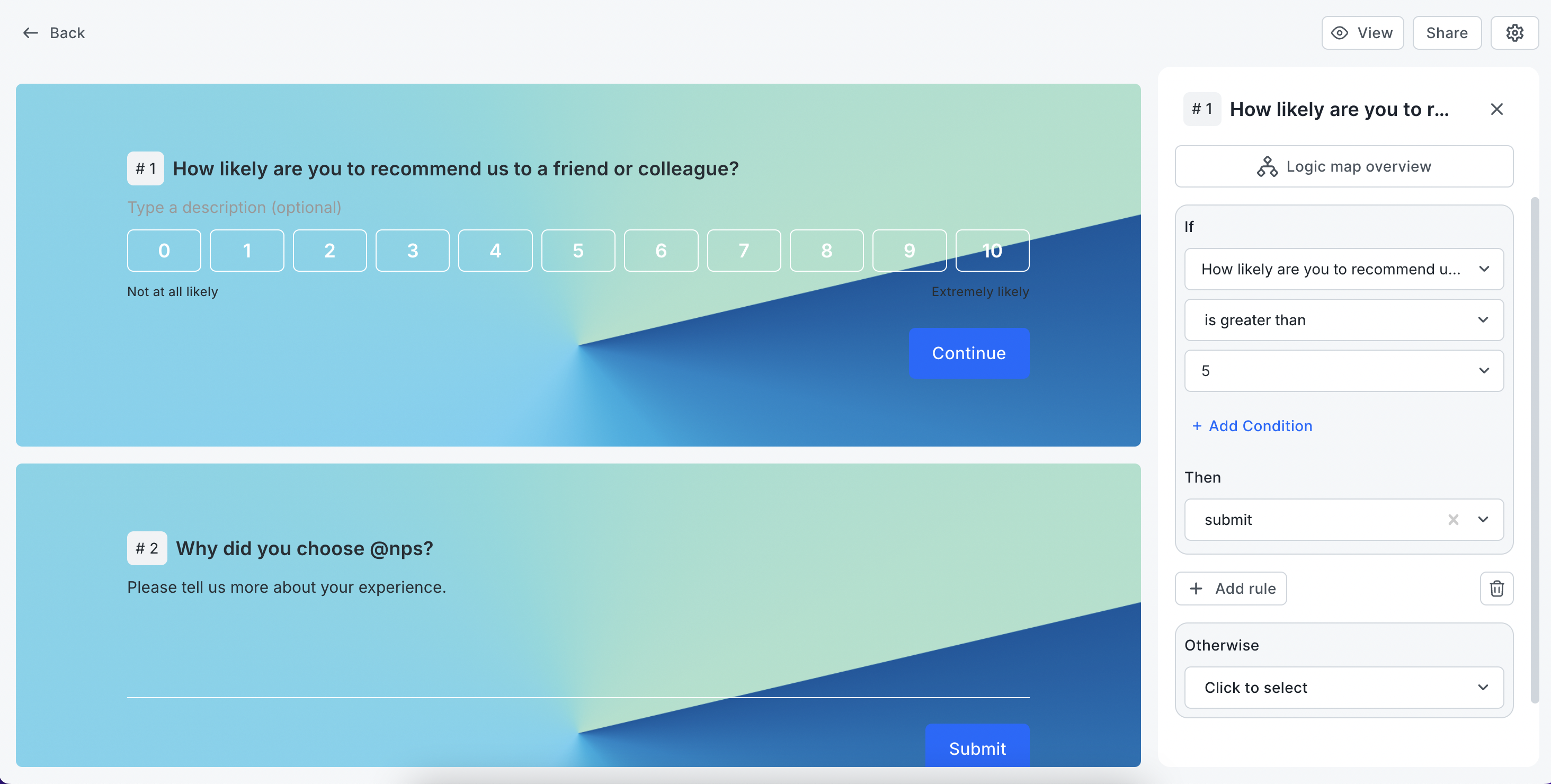 NPS template with conditional logic