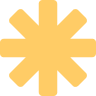 Yellow asterisk symbol with eight thick arms on white background.