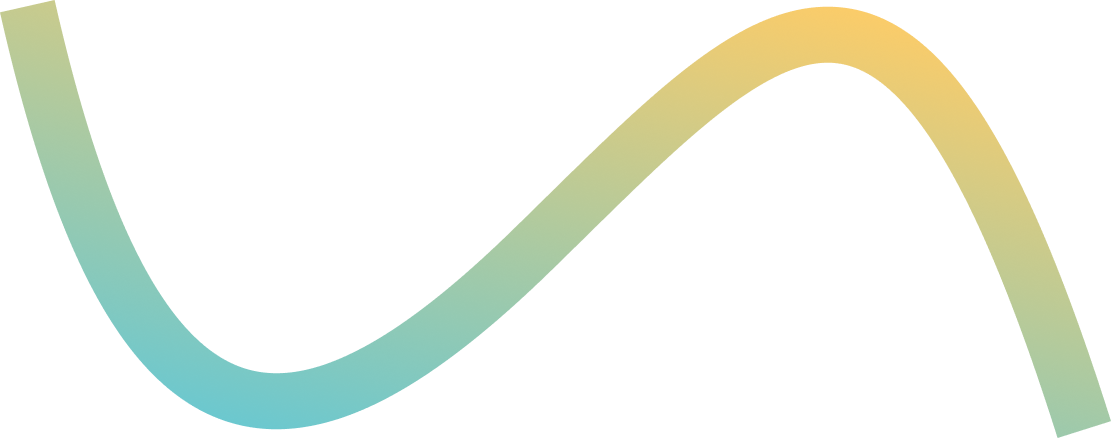 Curved gradient line in blue, green, and yellow on a transparent background.