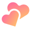 Two overlapping hearts in pink and orange gradient.