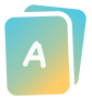 Stack of three rounded square cards with letter A on the front card in gradient blue and green colors.