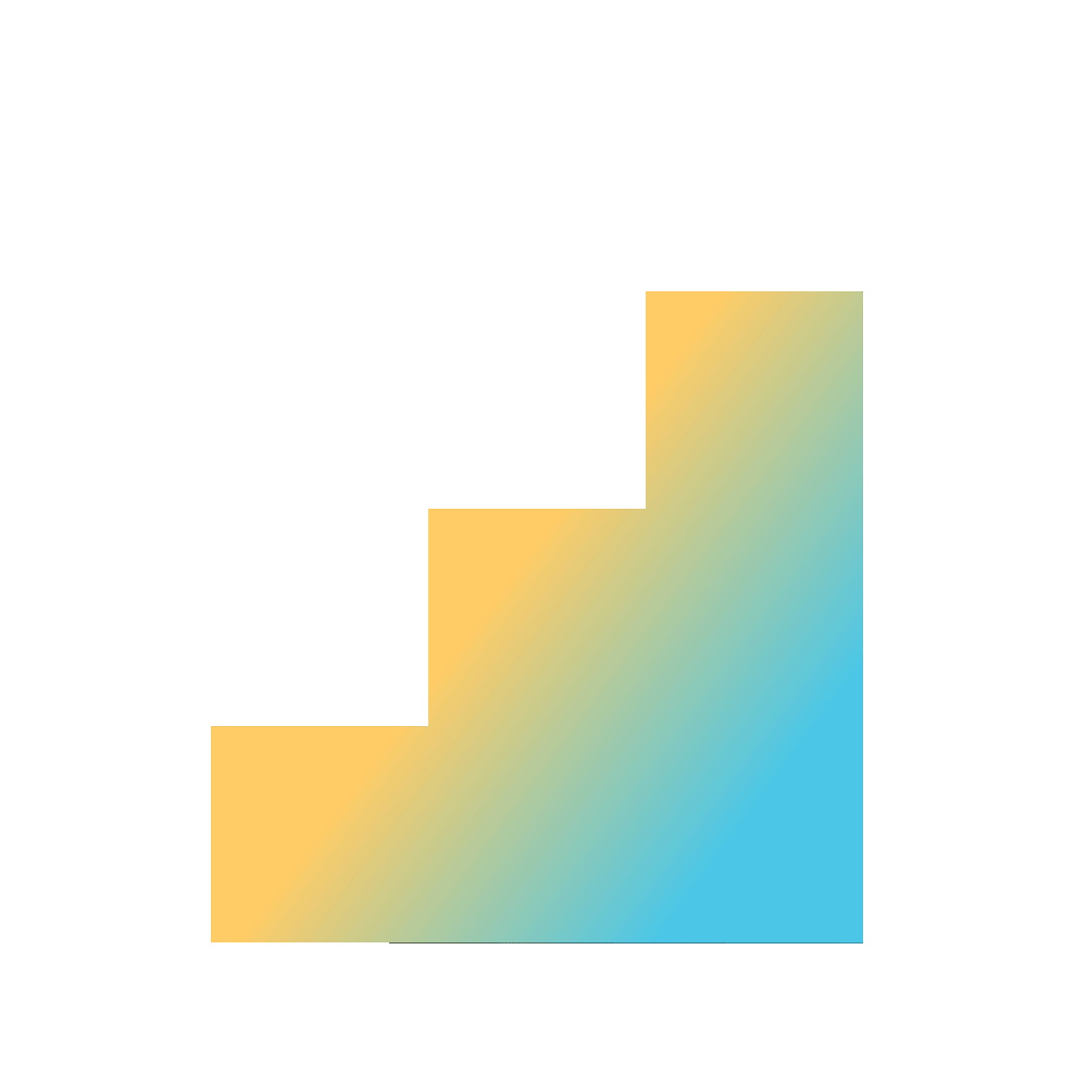 Green L-shaped block moving across orange to blue gradient square in a simple animation loop.