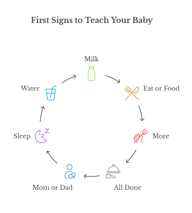 An infographic that shows the first signs to teach your baby