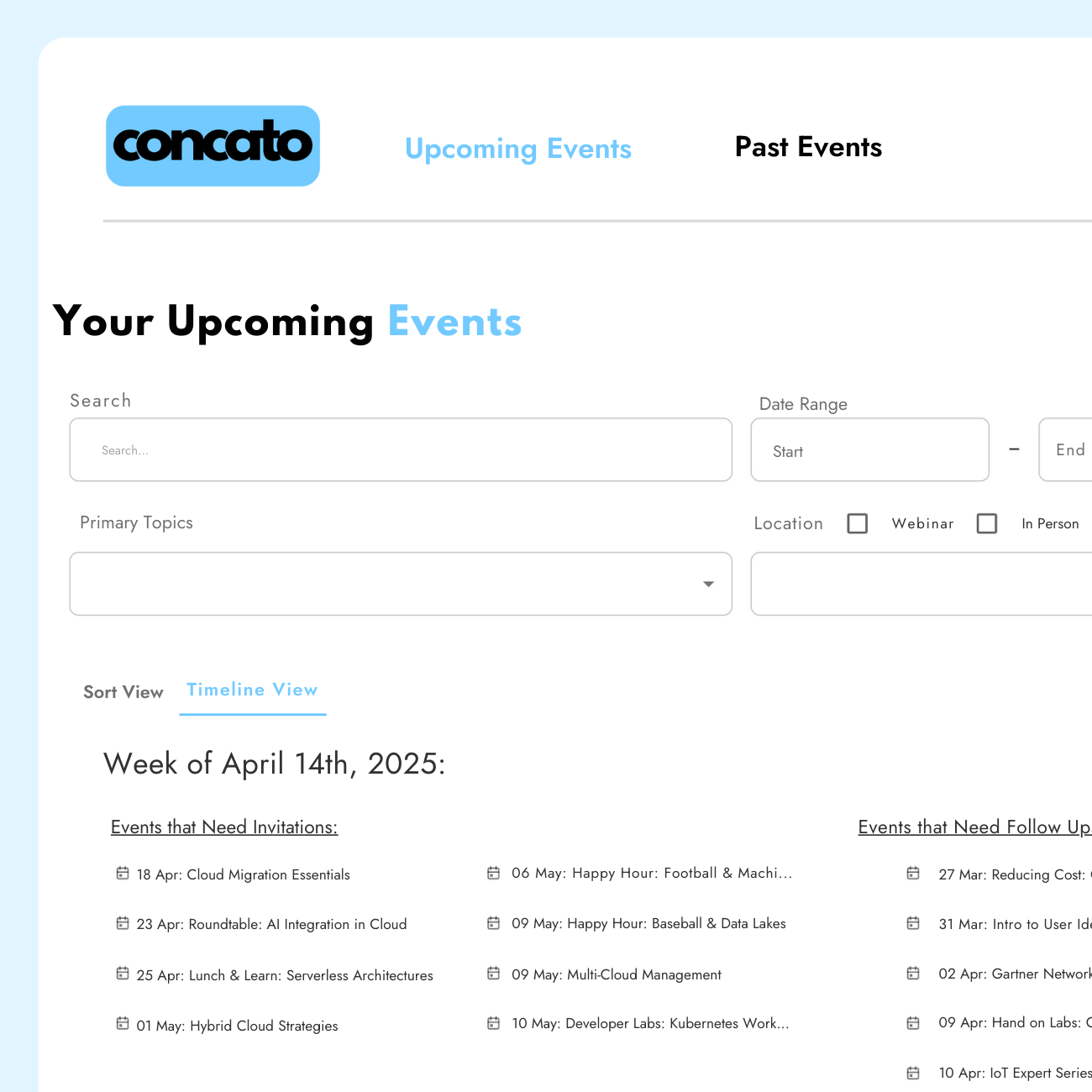 filtering on event topics and information to create focus