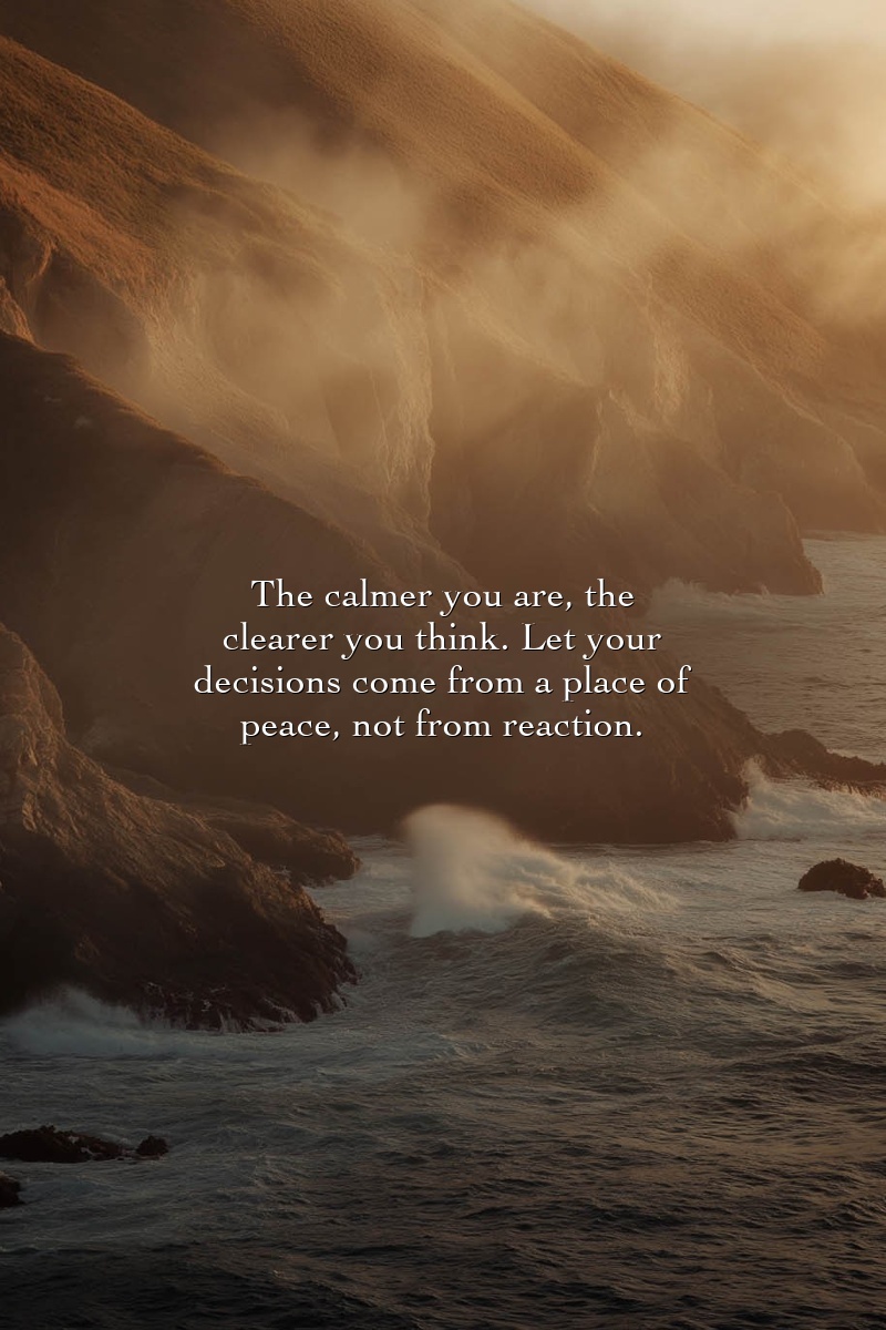 The calmer you are, the clearer you think. Let your decisions come from a place of peace, not from reaction.