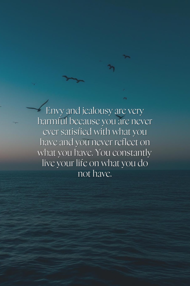 Envy and jealousy are very harmful because you are never ever satisfied with what you have and you never reflect on what you have. You constantly live your life on what you do not have.
