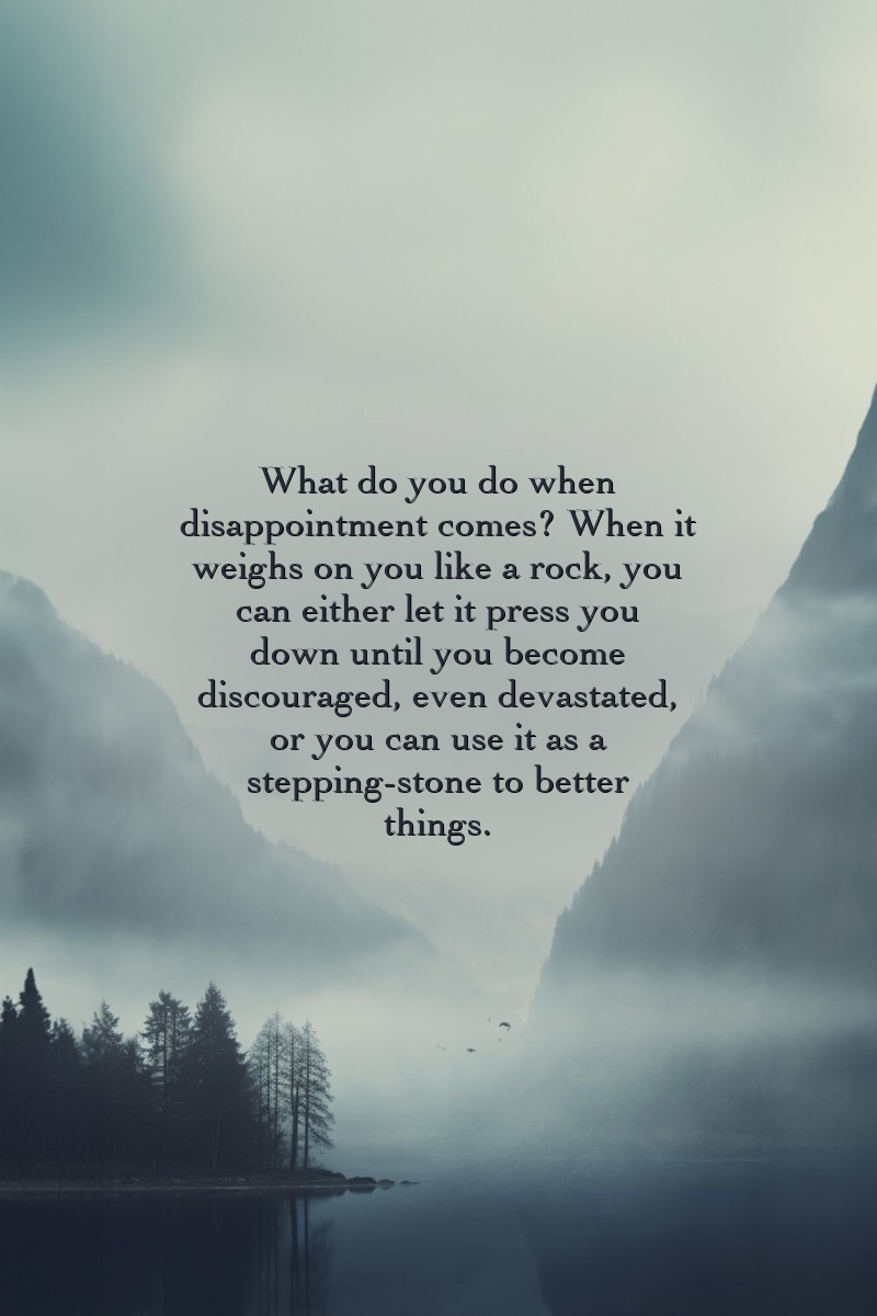 What do you do when disappointment comes? When it weighs on you like a rock, you can either let it press you down until you become discouraged, even devastated, or you can use it as a stepping-stone to better things.