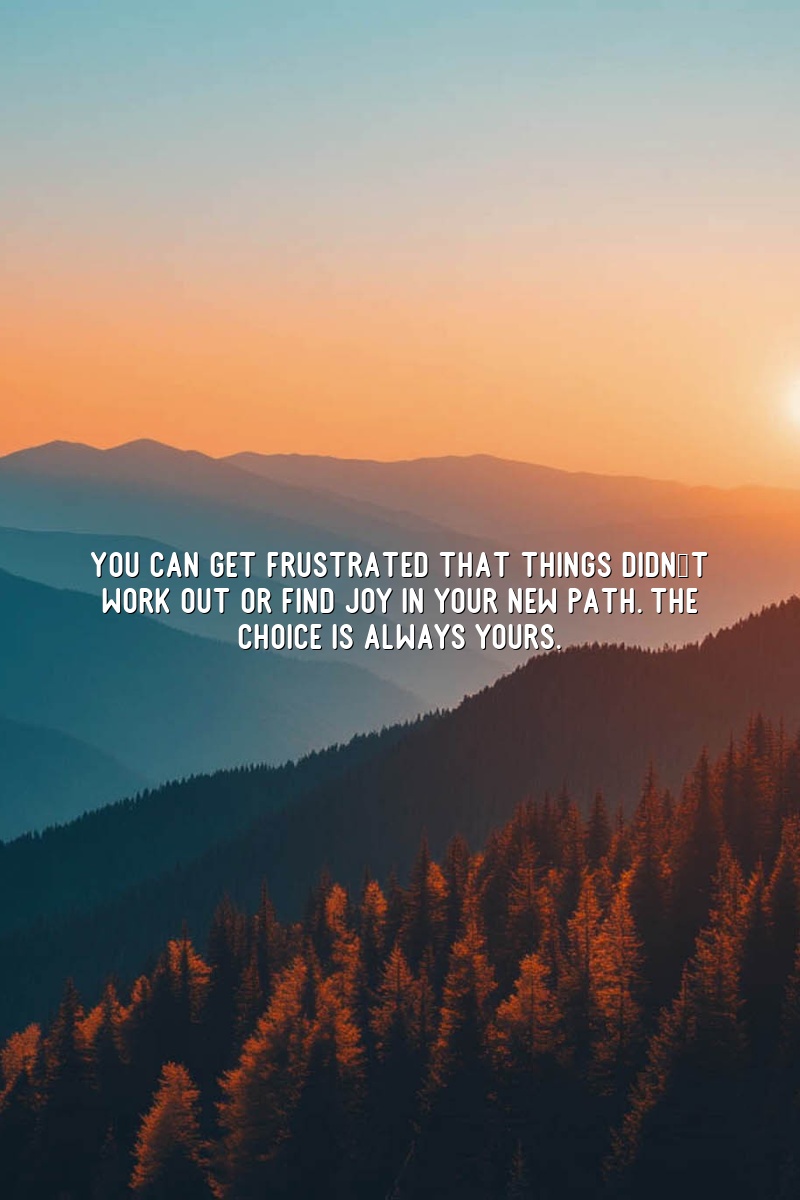 You can get frustrated that things didn't work out or find joy in your new path. The choice is always yours.
