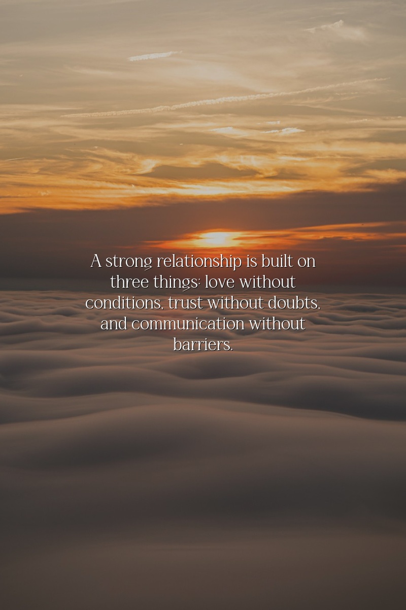 A strong relationship is built on three things: love without conditions, trust without doubts, and communication without barriers.