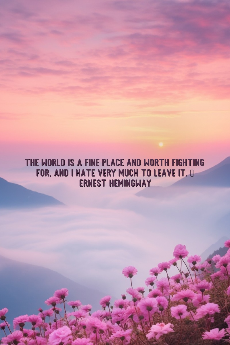 The world is a fine place and worth fighting for, and I hate very much to leave it.