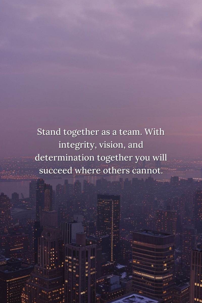 Stand together as a team. With integrity, vision, and determination together you will succeed where others cannot.