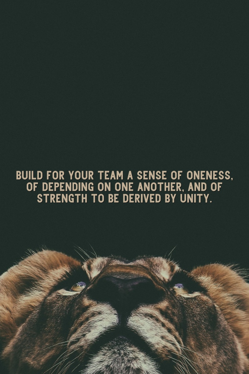 Build for your team a sense of oneness, of depending on one another, and of strength to be derived by unity.