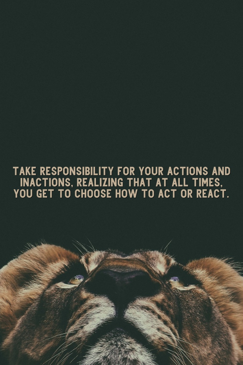 Take responsibility for your actions and inactions, realizing that at all times, you get to choose how to act or react.