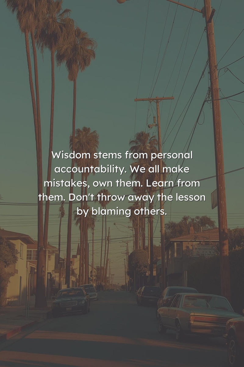 Wisdom stems from personal accountability. We all make mistakes; own them. Learn from them. Don't throw away the lesson by blaming others.