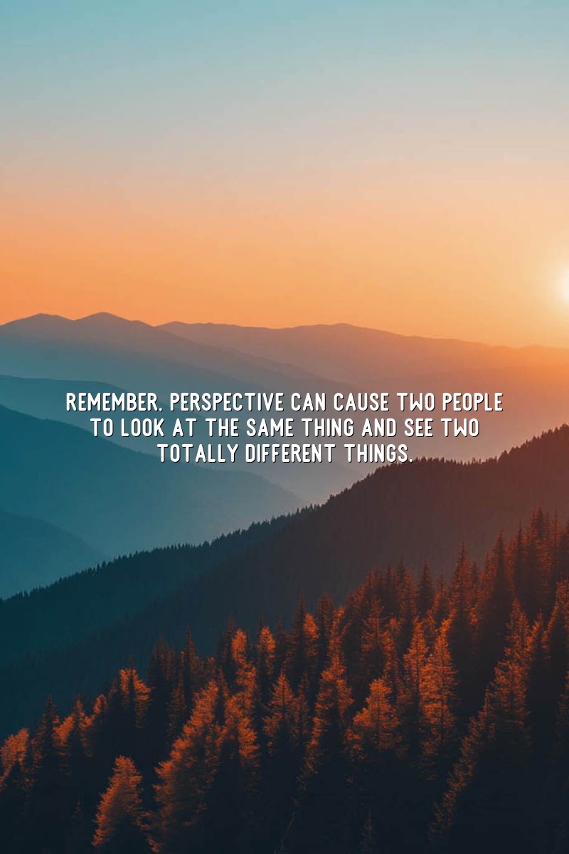 Remember, perspective can cause two people to look at the same thing and see two totally different things.