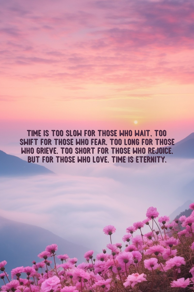 Time is too slow for those who wait, too swift for those who fear, too long for those who grieve, too short for those who rejoice, but for those who love, time is eternity.
