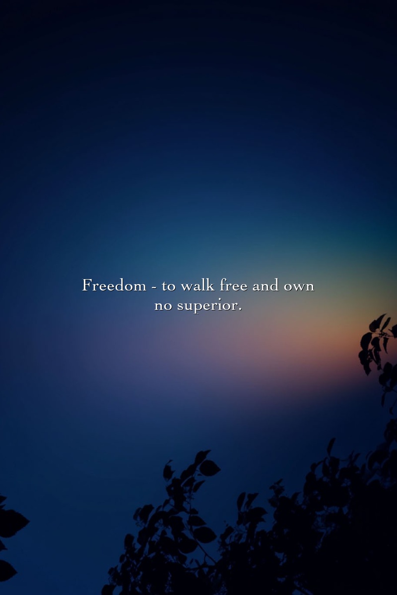 Freedom - to walk free and own no superior.