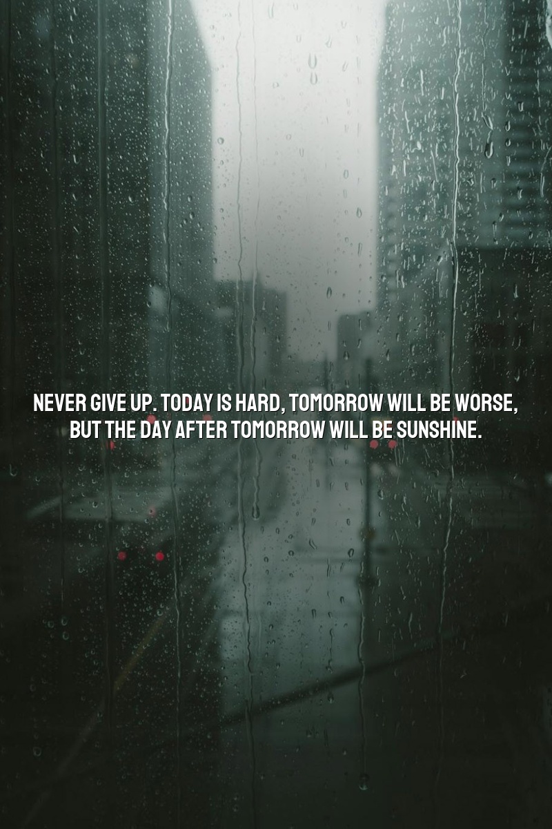 Never give up. Today is hard, tomorrow will be worse, but the day after tomorrow will be sunshine.