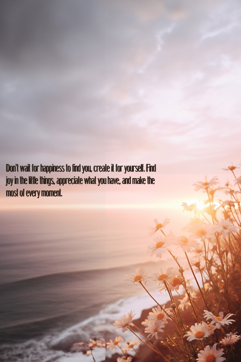 Don't wait for happiness to find you, create it for yourself. Find joy in the little things, appreciate what you have, and make the most of every moment.