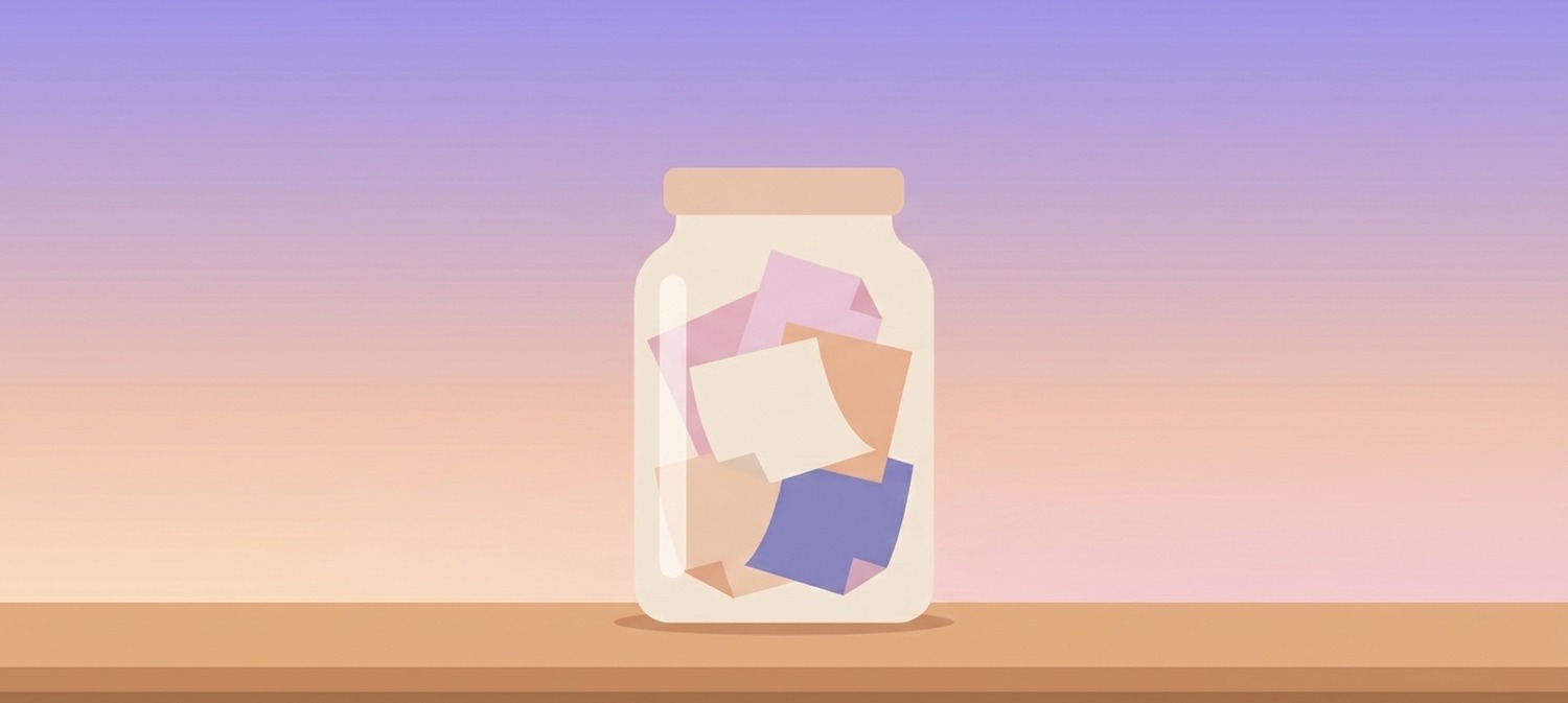 A jar filled with folded gratitude notes