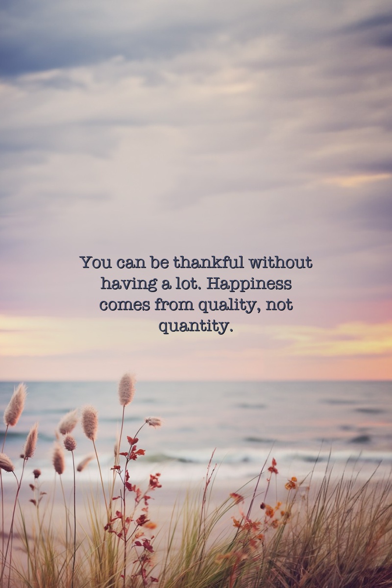 You can be thankful without having a lot. Happiness comes from quality, not quantity.