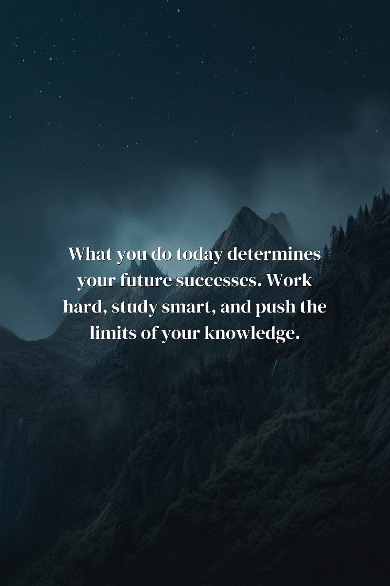 What you do today determines your future successes. Work hard, study smart, and push the limits of your knowledge.