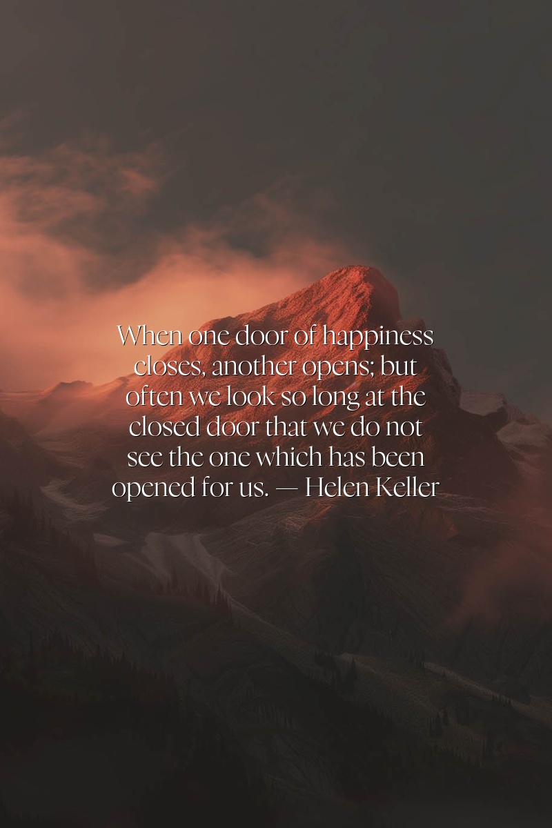 When one door of happiness closes, another opens; but often we look so long at the closed door that we do not see the one which has been opened for us. — Helen Keller