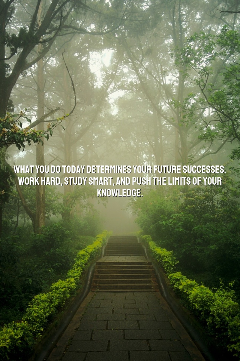 What you do today determines your future successes. Work hard, study smart, and push the limits of your knowledge.